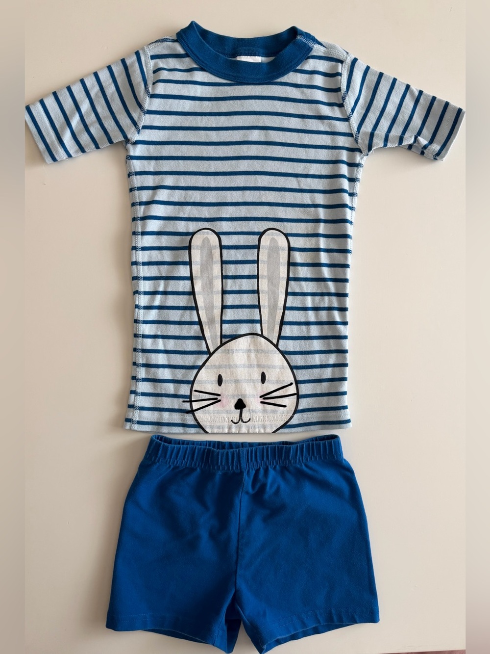 Hanna Andersson Unisex Blue Striped Bunny Pajama Set Kids Size 6-7 120 cm